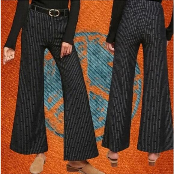 Anthropologie Pants - Cartannier Anthropologie Jacquard Stripe Dot Bell Bottom Flare Pants size 27